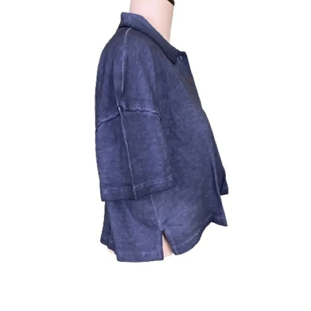 Free People Weekend Rush Short Sleeve Top Navy - Size Small - Picture 3 of 7